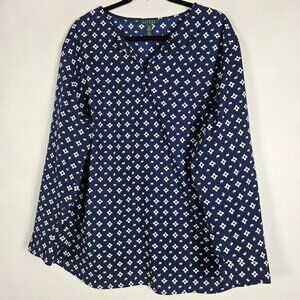 Lauren Ralph Lauren Luxury Old Money Tunic Womens 3X Long Sleeve Blue Blouse